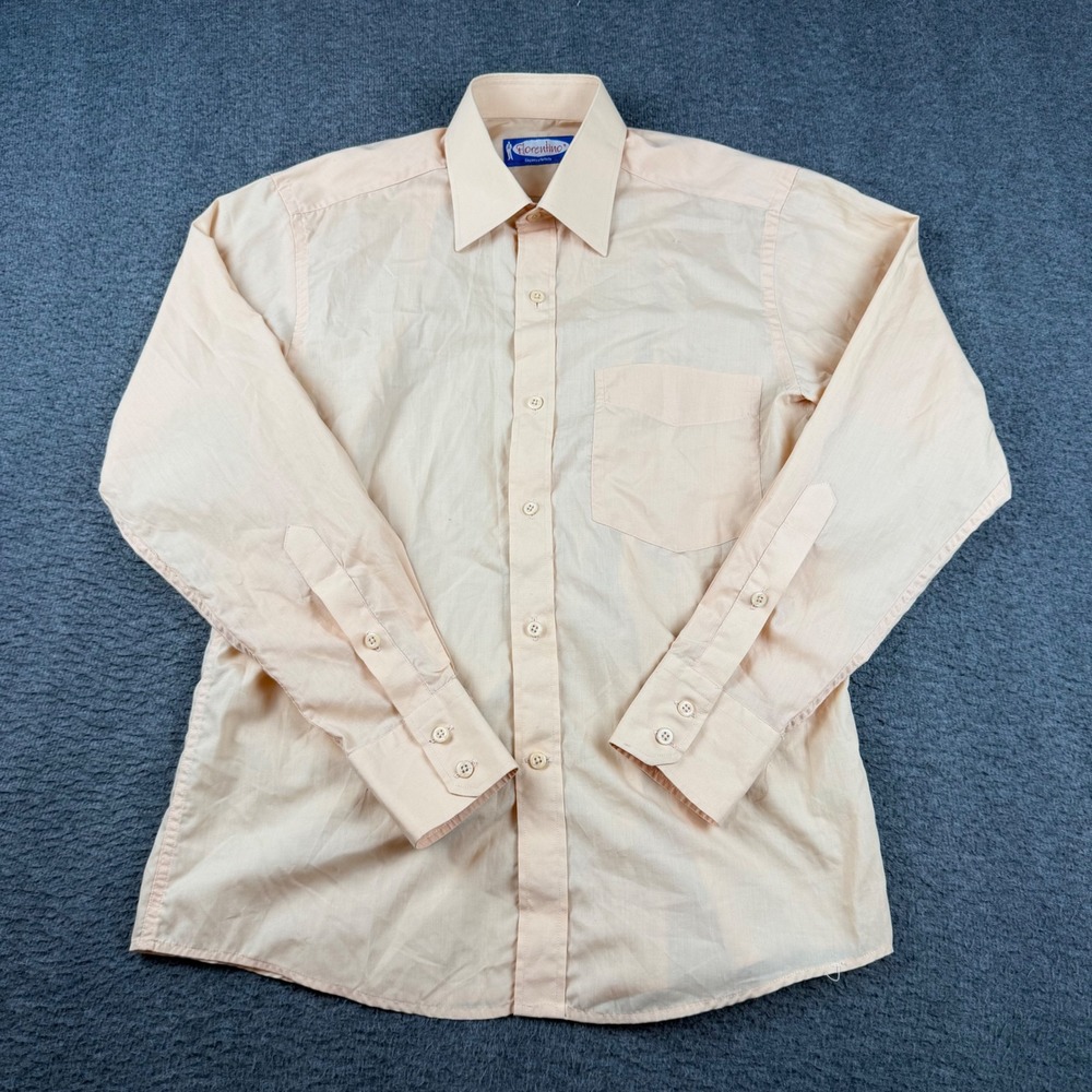 Florentino Button Up Shirt Men's 38 Peach Long Sleeve Formal Pocket Classic
